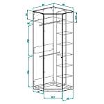 Шкаф угловой Муромец 2 Люкс BMS (890х2500х460) (Платье - Белье (2 штанги) (угл))